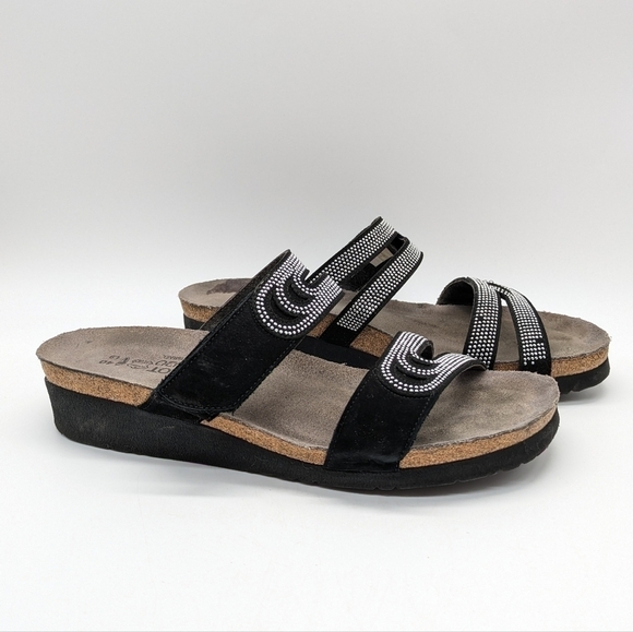 NAOT Ainsley black silver leather hook & loop slip on sandal 40 - US 9 - Picture 1 of 10